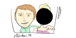 Tindertyp mit vollbusiger Blondine nebendran