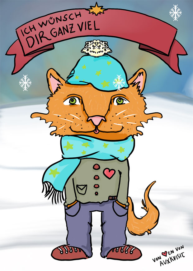 Winterkarte Gratis Download mit Fuchskatze